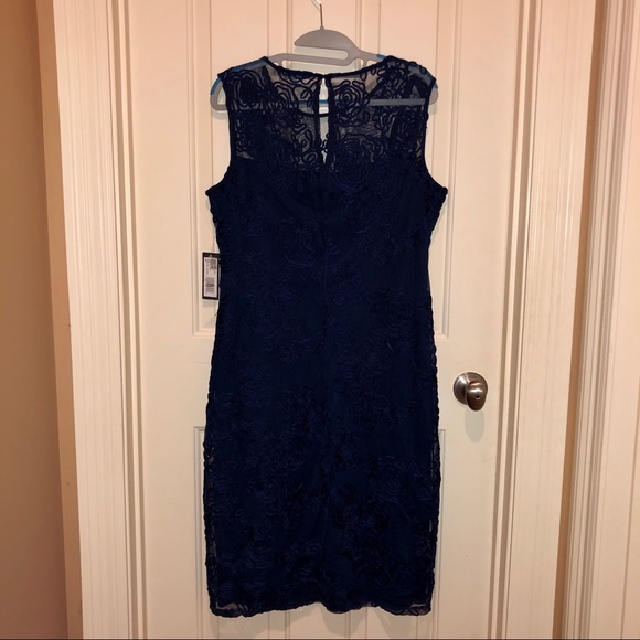 NWT Onyx Nite Navy Floral Lace Soutache Occasion Dress - Picture 10 of 12